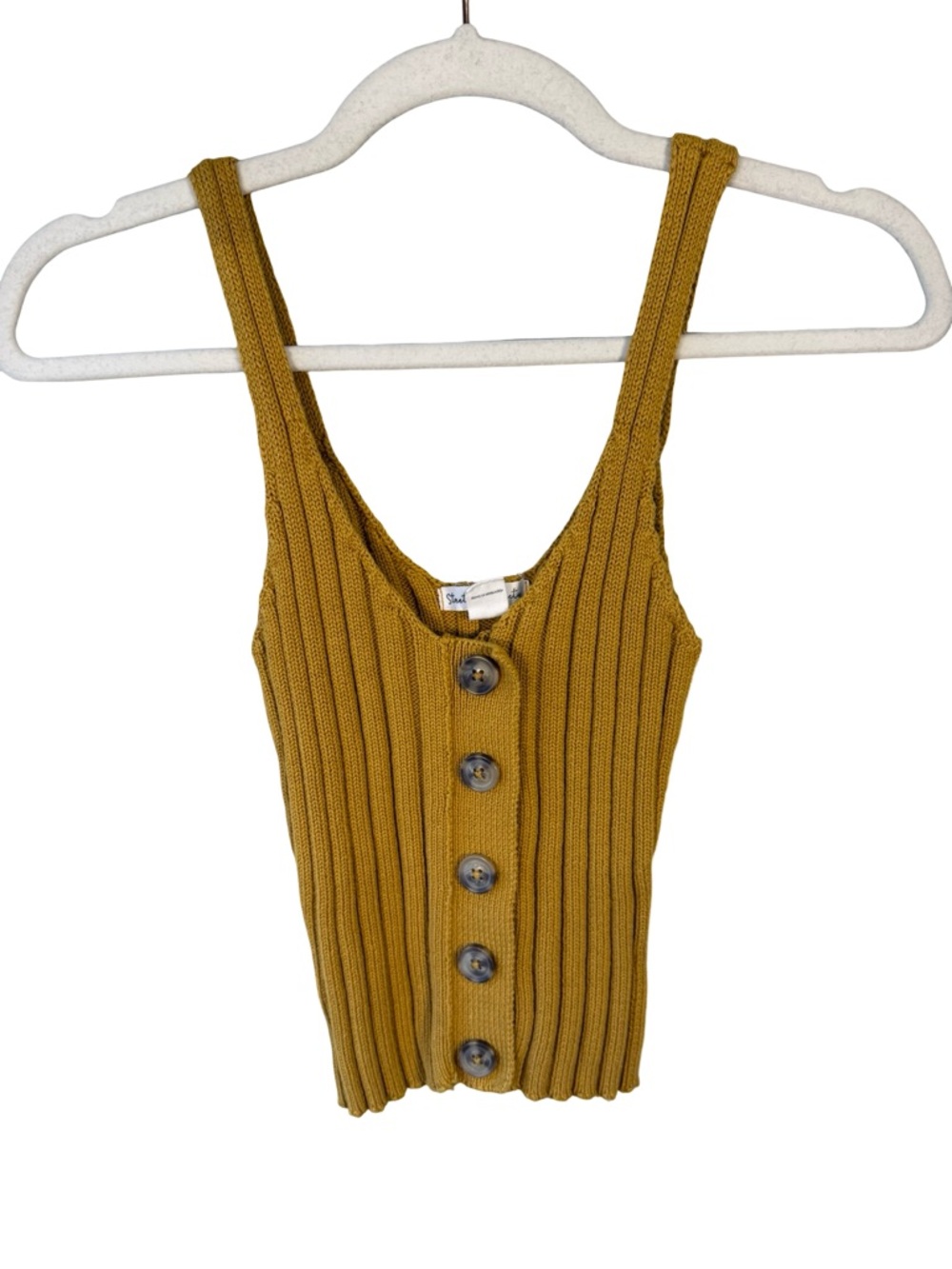Streetwear Society Ribbed Button-Front Cropped Tank - Mustard Yellow Size S